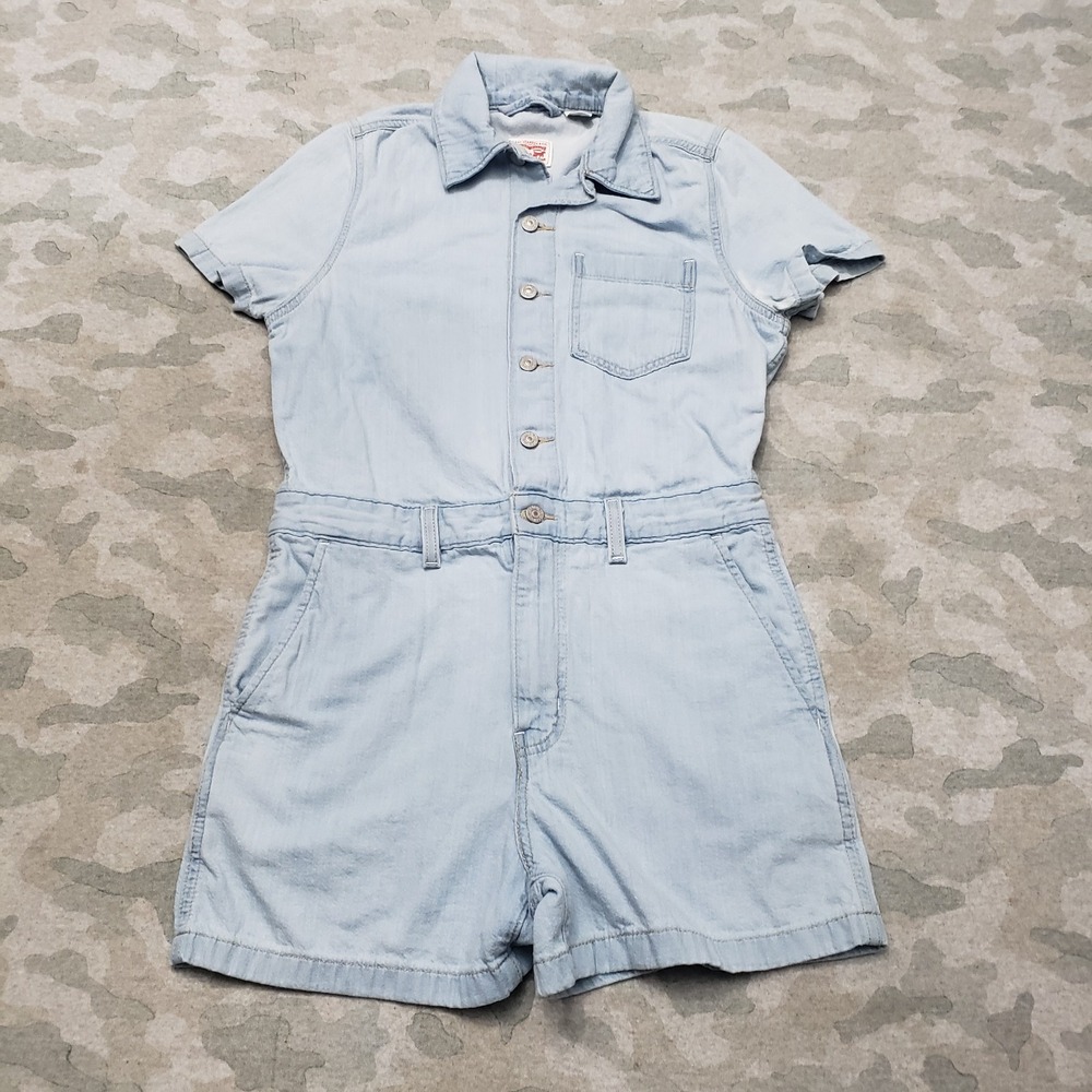 Levi's Bib Shorts Womens XS Blue Denim Pockets Light Wash